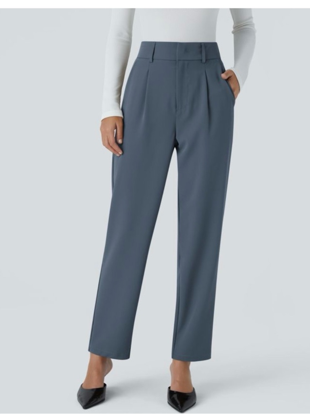 Halara High Waisted Work Pants Wide Leg Blue XS Petite NWT